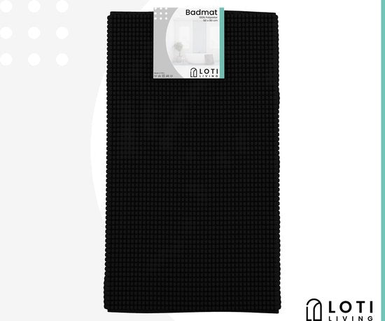 Loti Living Anti-Rutsch Badematte - Duschmatte - Badezimmermatte - Bodenmatte - Chenille Badematte - Schwarz - 50x80 cm