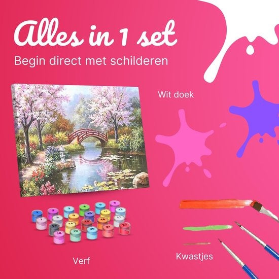 RubyeÂ® Malen nach Zahlen Erwachsene - Japanischer Garten - Inklusive Pinsel - Leinwand Malerei Leinwand - Farbe nach Zahlen - 40x50cm