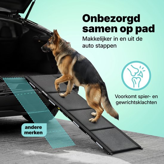Jake und Jacky Hundetreppe für das Auto – Zusammenklappbare Hundetreppe – Rutschfeste Treppe für große Hunde – Zusammenklappbar – Reflektierend – 180 x 55 cm – Gewicht bis zu 70 kg