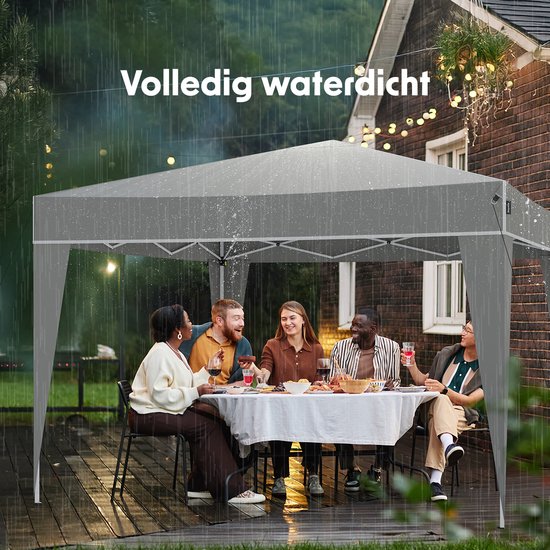 LifeGoods Party Tent Plus - Faltzelt - 3x3 m - Einfacher Aufbau - Verstärkter Rahmen - Wasserdicht - Tragetasche - Grau