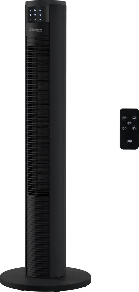 JAP Appliances Leiser Turmventilator - Fernbedienung und Timer - Oszillierender Säulenventilator - Schwarz mattiert