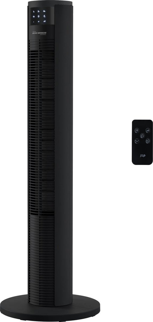 JAP Appliances Leiser Turmventilator - Fernbedienung und Timer - Oszillierender Säulenventilator - Schwarz mattiert