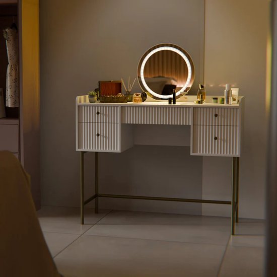 Schminktisch Samira - Inkl. Spiegel und LED - Weiß