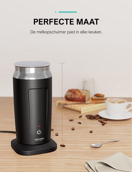 Safecourt Kitchen Milchaufschäumer - Elektrischer Milchaufschäumer - Schwarz - 4-in-1 - Einfach zu bedienen - 500W - BPA-frei