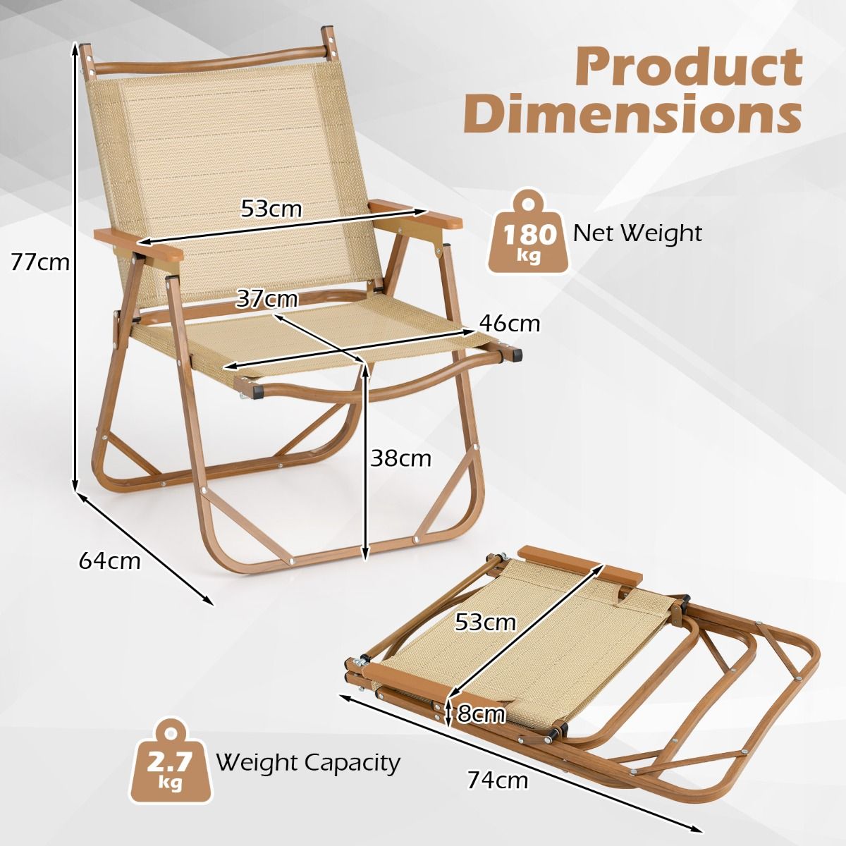 Coast 2er-Set klappbare Campingstühle – Leichter Aluminiumrahmen – Ergonomisches Design – Beige