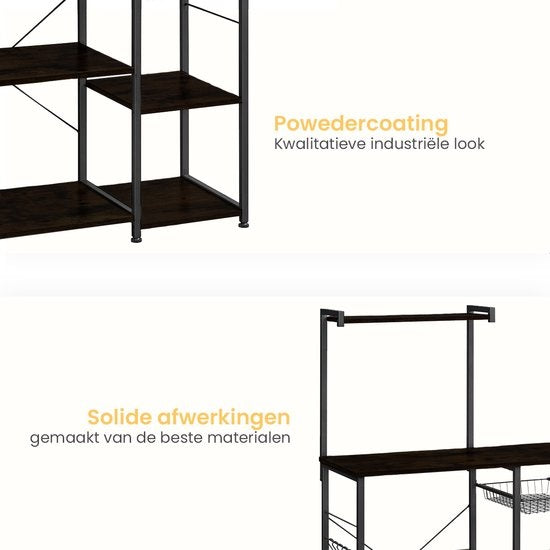 Goliving Küchenschrank - Küchenregal Upright - Mikrowellenschrank - Organizer - Metall - Holz - 90 x 40 x 132 cm - Schwarz