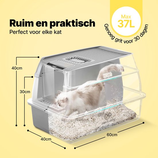 Jake and Jacky Edelstahl Katzenklo - Katzentoilette aus Edelstahl - inkl. Schaufel mit Halter und Streusammelschritt - 2 in 1 offenes Katzenklo mit abnehmbarem Deckel - 60x40x38cm