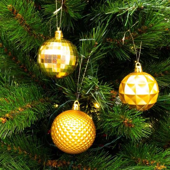 Giftsome Set mit goldenen Weihnachtskugeln – 60 Weihnachtskugeln aus Kunststoff – inkl. goldenem Baumschmuck – Weihnachtsdekoration – 6/7 cm