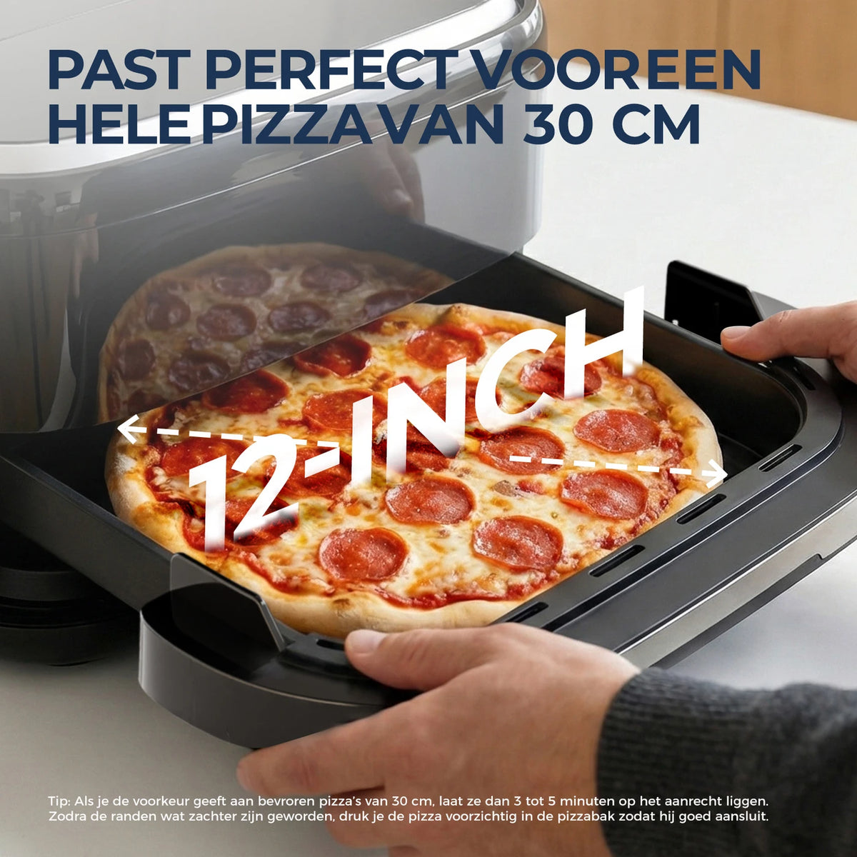 Rouny 12-Zoll-Pizzaofen und Heißluftfritteuse 2200 W – 11-in-1 – Doppelheizung – 360° Heißluft – 4,3 l – Schwarz