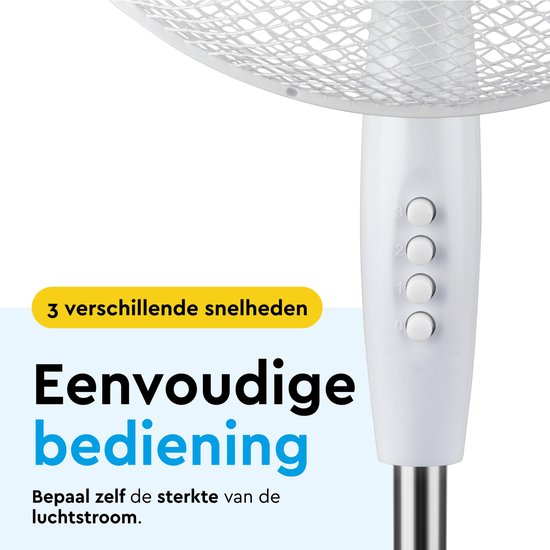 BRASQ Stativventilator - 40 cm - Weiß - Höhenverstellbar - 3 Geschwindigkeiten - 40 Watt