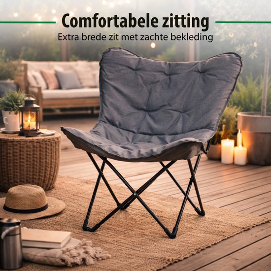 Camp Active Faltbarer Schmetterlingsstuhl – Butterfly Chair inklusive Tragetasche – Campingstuhl mit bequemer Sitzfläche – Leichter Klappstuhl – 70 x 60 x 90 cm – Grau
