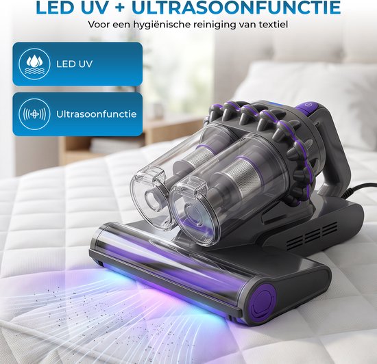 Powell Matratzenreiniger – Teppichreiniger – Staubsauger gegen Hausstaubmilben – UV-Bettstaubsauger – 350 W – 20,6 l Behälter – Grau