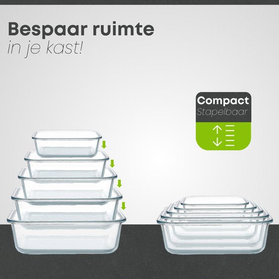 Savoré Küche Aufbewahrungsschalen Set - Mahlzeit Vorbereitung Tabletts - Gefrierschrank Tabletts Glas - luftdicht - 10 Stück
