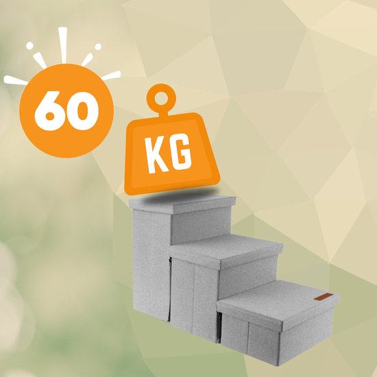 By Cee Cee Hundetreppe - Solid Model - Mit Lagerung - Für Sofa oder Bett - Bis zu 60 kg - Universal - Hellgrau