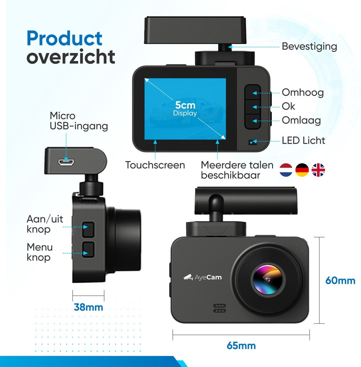 AyeCam Dashcam Pro Max - FULL HD & Nachtsicht - G-Sensor - Inkl 32GB SD - Dashcam fürs Auto - Mit App