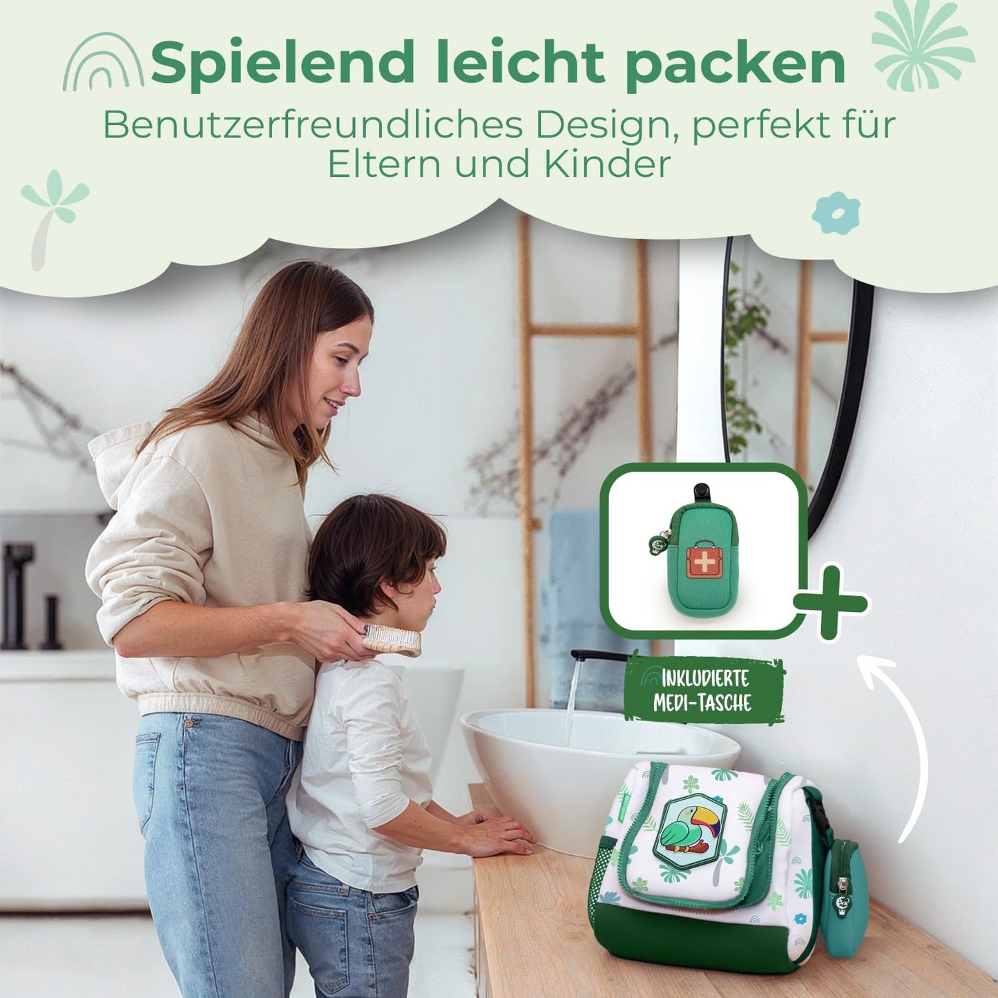 REISERACKER Kulturbeutel für Kinder - 21 x 9 x 18 cm - grün