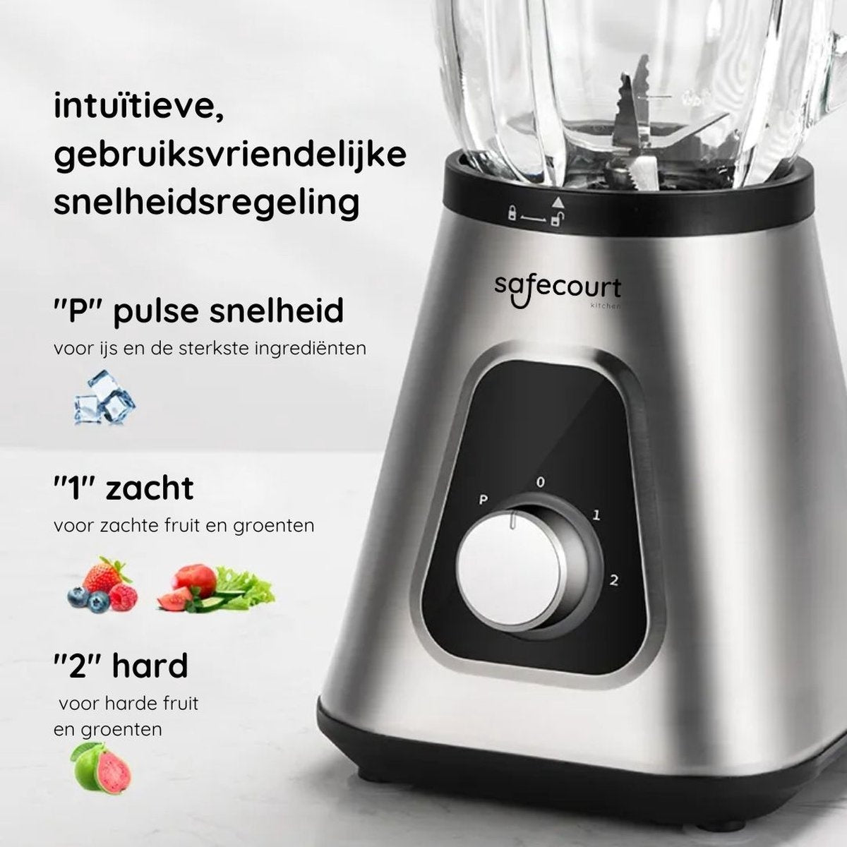 Safecourt Kitchen - Mixer - 1200W - mit To-Go-Becher - Edelstahl - Silber