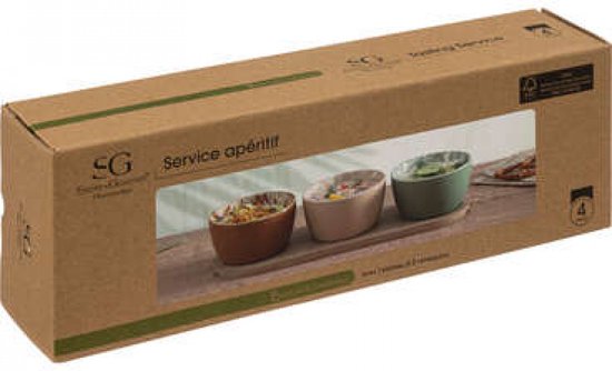 Secret de gourmet Servierbrett für Häppchen / Nüsse – 3 Schälchen – Tapas- und Saucenschälchen – Farbmischung – Häppchen-Platte