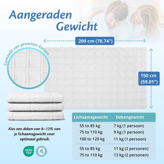 Ella Beschwerungsdecke 9 kg - OEKO-TEX Baumwoll-Beschwerungsdecke 150 x 200cm - Beschwerungsdecke - Weiß