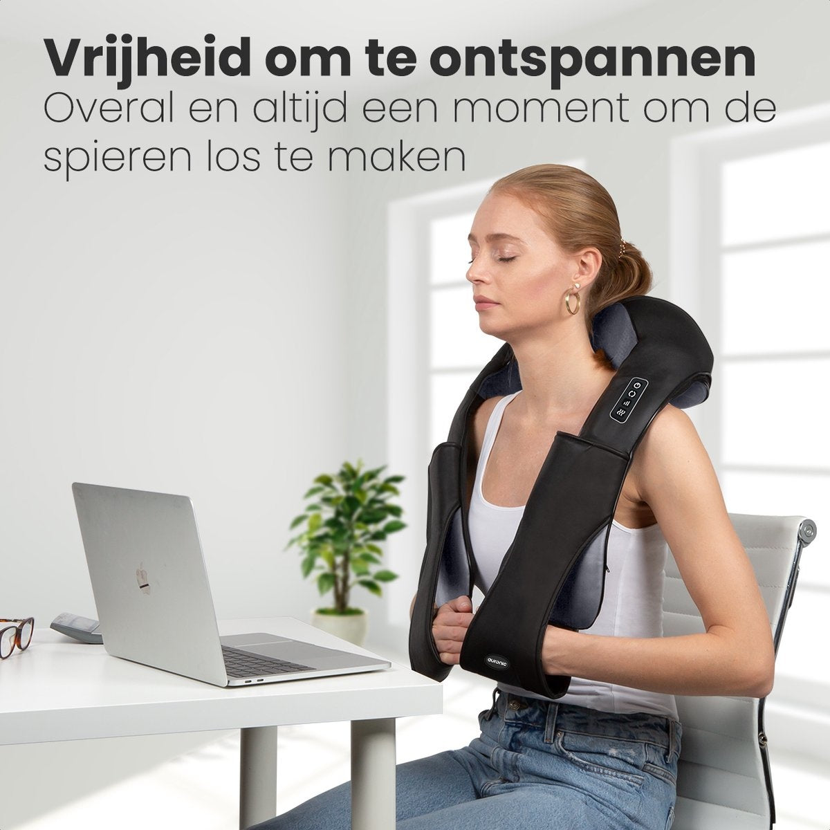 Auronic - Shiatsu-Massage-Kissen - Elektrisches Nackenmassagegerät - Infrarot - Kabellos - Schwarz