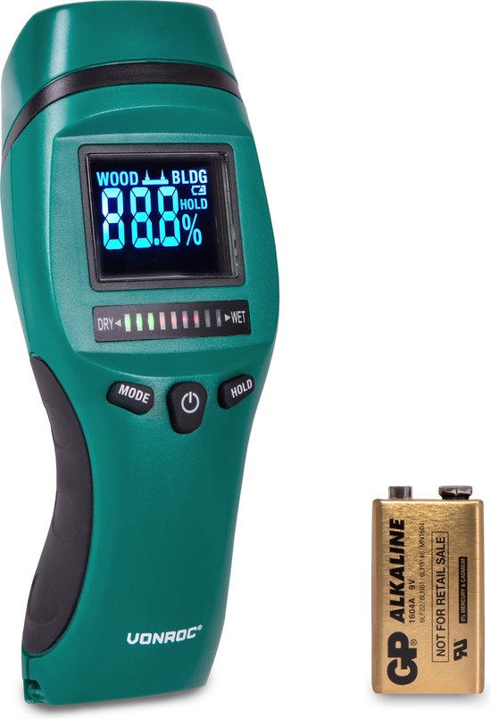 VONROC PRO Feuchtemessgerät - Professioneller Einsatz - Präzise - Kontrastreiches LCD mit Hintergrundbeleuchtung