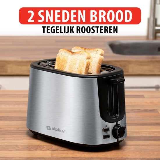 alpina Toaster - 7 Bräunungsstufen - Auftaufunktion - Rutschfeste Füße - Zwei Brotschlitze und Toastereinsatz - Farbe Silber