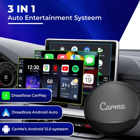 CarMe CarPlay AI Box - Installieren Sie jede App auf Ihrem Auto-Bildschirm - Youtube & Netflix - Upgrade CarPlay und Android Auto - CarPlay Dongle - Android Auto Dongle - Neuestes Modell 2024 - Schwarz