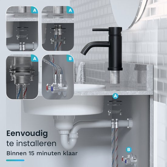 Mirlux Waschtischarmatur Schwarz - Waschtischmischer Bad - Waschtischarmatur - Waschtischarmatur/WC-Armatur - Wasserhahn - Kalt- und Warmwasserarmatur - Toilettenarmatur Kalt- und Warmwasser