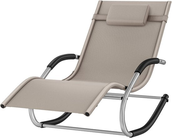 tectake® Liege Taya - Ergonomische Liege für Garten, Terrasse, Balkon - Relaxsessel mit Wippfunktion - Gartenstuhl mit bequemen Armlehnen, Kopfstütze und Ablagefach - wetterfest und wasserabweisend - 120kg Tragkraft - Beige