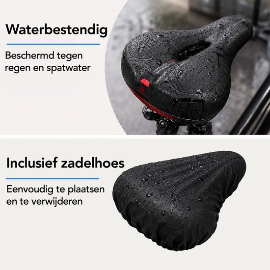 Brixy Ergonomischer Fahrradsattel – inkl. Sattelüberzug – Gelpolster & Federung – reflektierend – atmungsaktiv – Unisex – schwarz