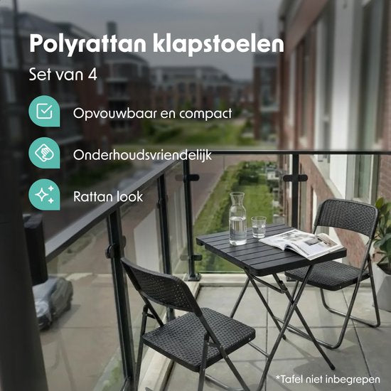 LifeGoods Klappstühle 4er Set - Gartenstühle zusammenklappbar - Schwarzer Rattan Look - Klappstühle - 200kg Tragkraft