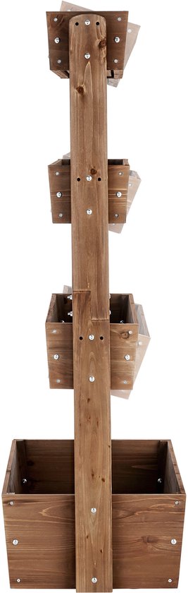 tectake® Vertical Garden Flora - Mit 4 Pflanzgefäßen für Blumen, Kräuter oder Gemüse - Braun - 85 x 45 x 140 cm - Gärtner für den Nutzgarten - Kippbare Blumenkästen aus lackierter Kiefer - Inklusive Vlies/Wurzeltuch - Wetterfest und stabil