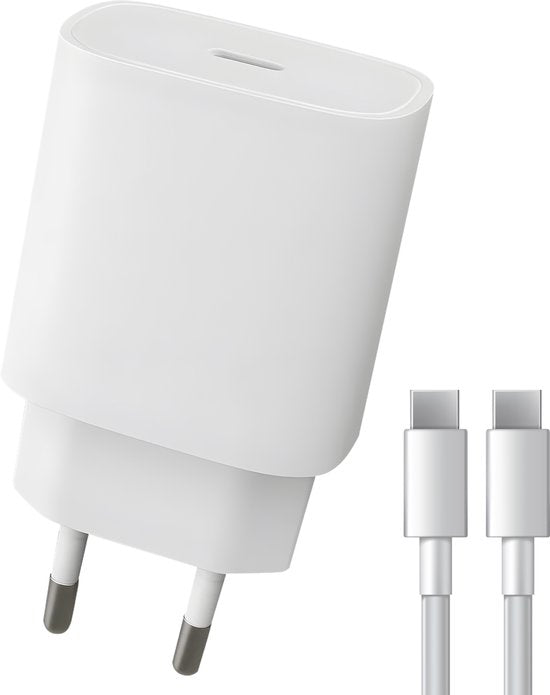 Nuvance USB-C-Adapter – 30-W-Schnellladegerät – inkl. 2 m langem 60-W-Kabel – USB-C – Ladegerät – USB-C auf USB-C – Ladekabel – Weiß