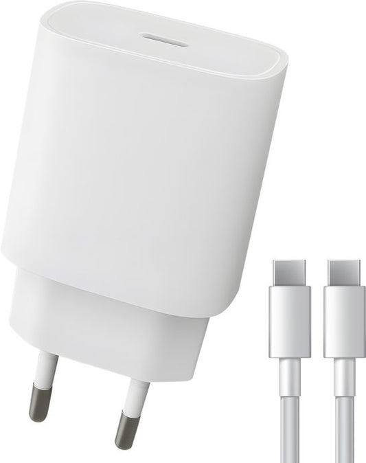 Nuvance USB-C-Adapter – 30-W-Schnellladegerät – inkl. 2 m langem 60-W-Kabel – USB-C – Ladegerät – USB-C auf USB-C – Ladekabel – Weiß
