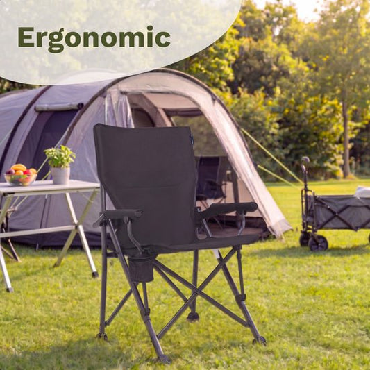 TRVLMORE Campingstuhl – Zusammenklappbar – 120 kg Tragkraft – inkl. Tragetasche – Klappstuhl – Angelstuhl – Campingstuhl – Faltstuhl – Grau