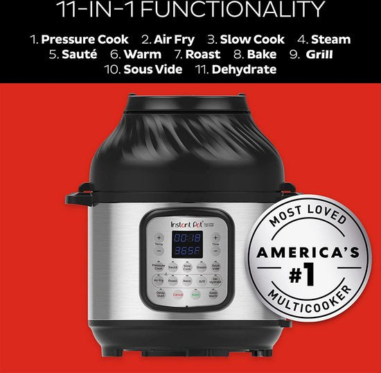 Instant Pot Duo Crisp 5,7 l Multikocher + Heißluftfritteuse – 11-in-1 – Schnellkochtopf – Slow Cooker – Sous-vide – Heißluftfrittieren – Dämpfen – Backen – Bis zu 6 Portionen