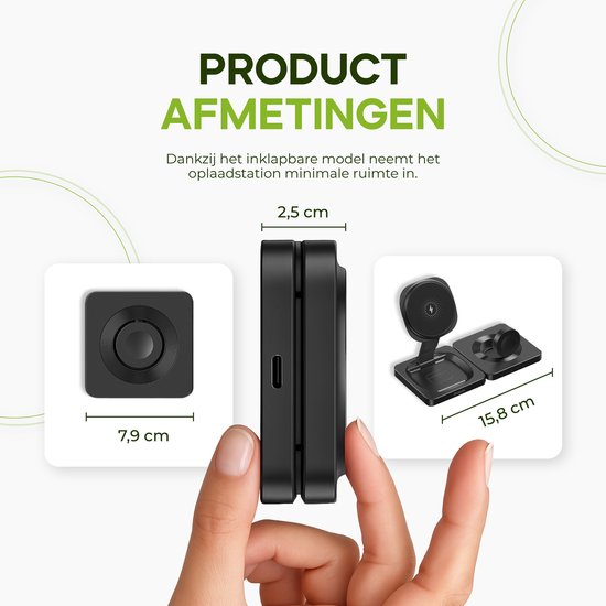 iSetchi 3-in-1 Power Base - kabelloses Ladegerät 15 W - faltbar & leicht - Qi-Ladestation - inkl. Kabel - kompatibel mit Smartphone, Smartwatch & Kopfhörern
