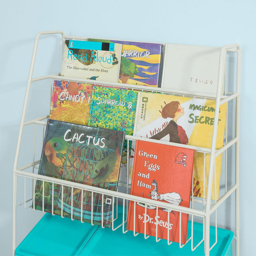 SoBuy Aufbewahrungsregal für Kinder - mit Bücherregal - Max. 50 kg - 61 x 25 x 102 cm - Blau / Weiß