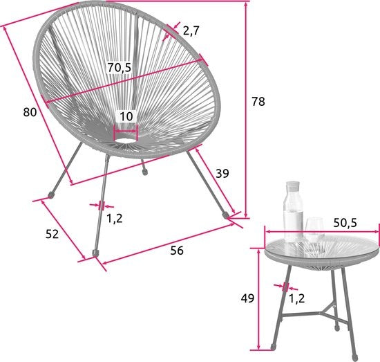 tectake - Gartenmöbel Bistro Set - 2 Stühle und 1 Tisch - Retro Egg Chairs im Acapulco-Stil - Wetterfest für drinnen und draußen - Gartenset für Terrasse oder Balkon - Schwarz