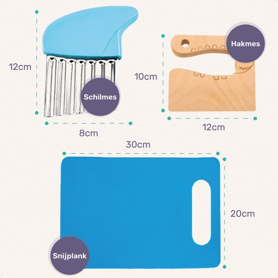Qwali Blau Kindermesser Set - Sicher - Inkl. Schneidebrett - Kinder - Besteck - Messer Kind - Küche - Spielzeug