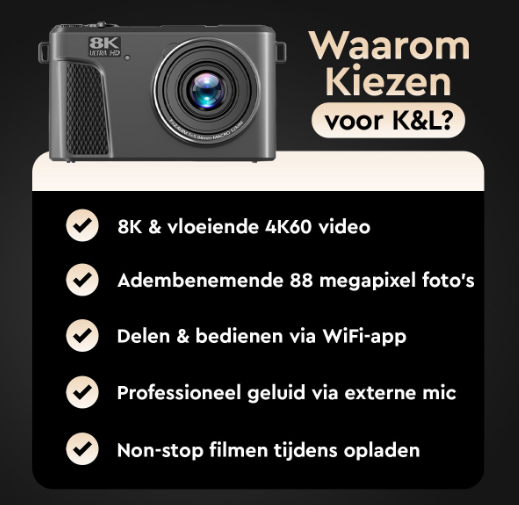 K&L 8K-Digitalkamera ohne 128 GB SD-Karte – 88 MP – 18-facher Zoom – WLAN – 3,0" UHD – Vlog-Kamera