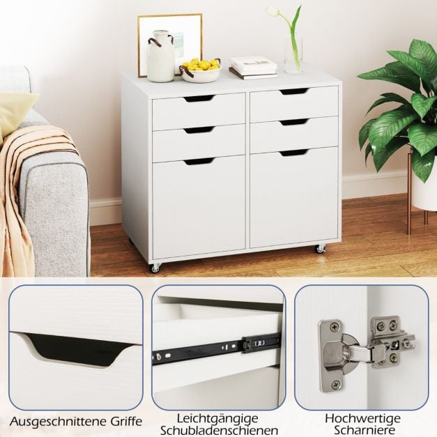 Coast Rollbarer Aktenschrank – 4 Schubladen und 2 Türen – 73 x 40 x 64,5 cm – Weiß