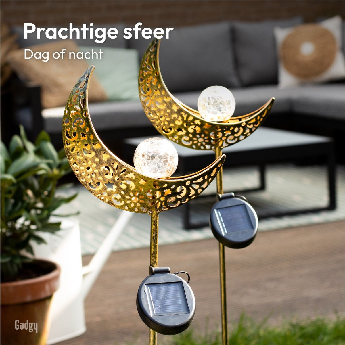 Gadgy -- Solar-Mondlampe - MIT Erdspieß und Sensor - 2 Stück - Bronze/Gold -88 cm