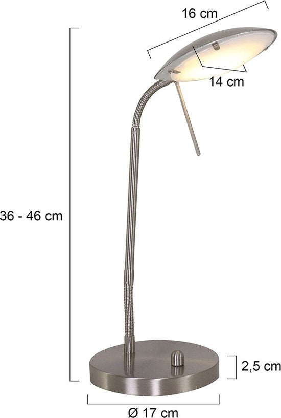Stahl-Tischlampe Biron 1315ST – Neigbar und verstellbar – Modernes Design – Mexlite – Inklusive 194 cm langem Kabel – Höhe 25–46 cm