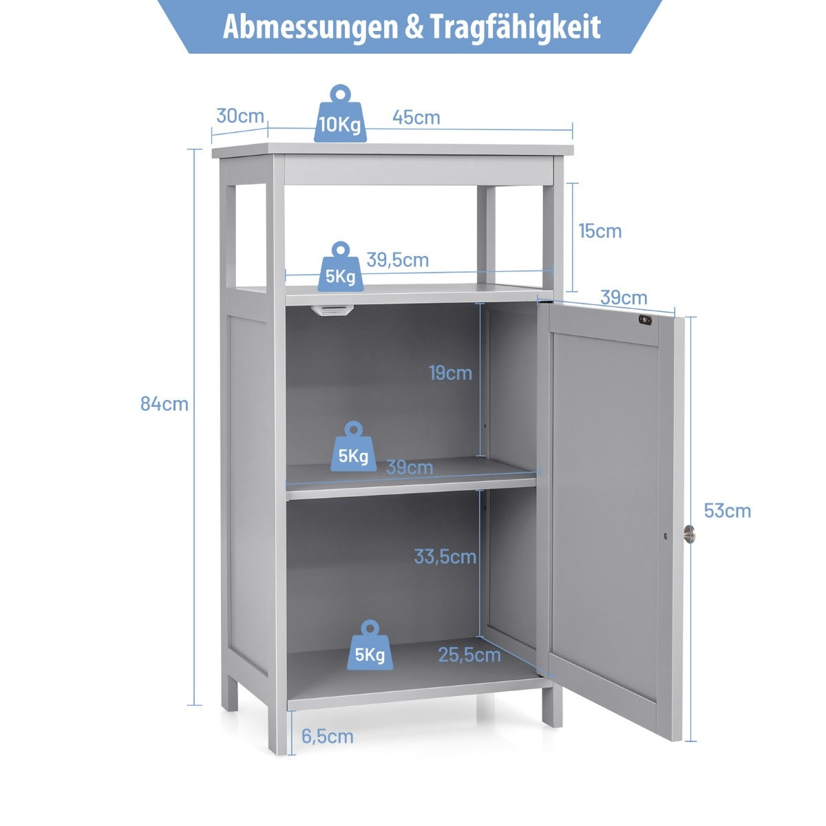 Coast Badezimmerschrank multifunktionales freistehendes Regal 45 x 30 x 84 cm weiß