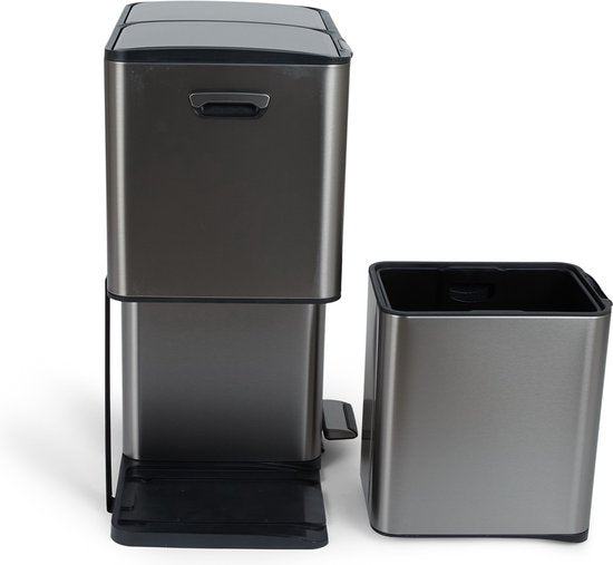 Umuzi Reinigungsabfalleimer - 60L - Soft Close - Metallic grau - Abfalltrennung 3 Behälter - 47 x 39 x 72