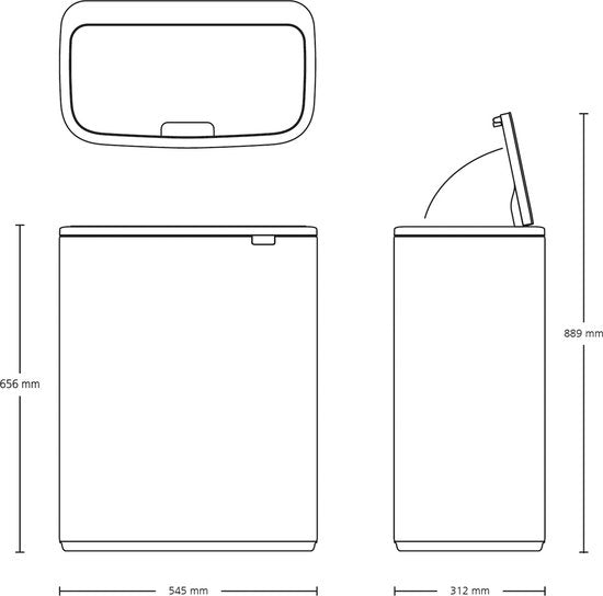 Brabantia Bo Touch Bin Mülleimer - 2 x 30 Liter - Abfalltrennung - Confident Grey