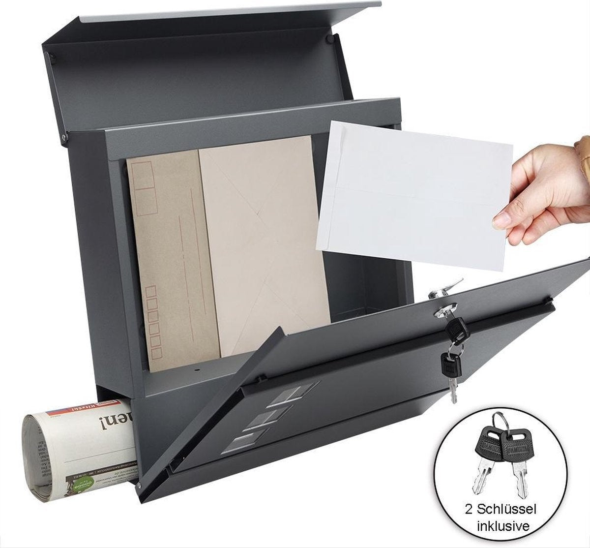 Monzana Design-Briefkasten mit Sichtfenster in Anthrazit