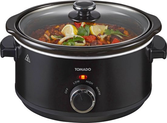 Tomado TSC3501B - Slowcooker - 3,5 Liter - Keramik-Innenbehälter - 3 Heizstufen - Warmhaltefunktion - PFAS-frei - Schwarz