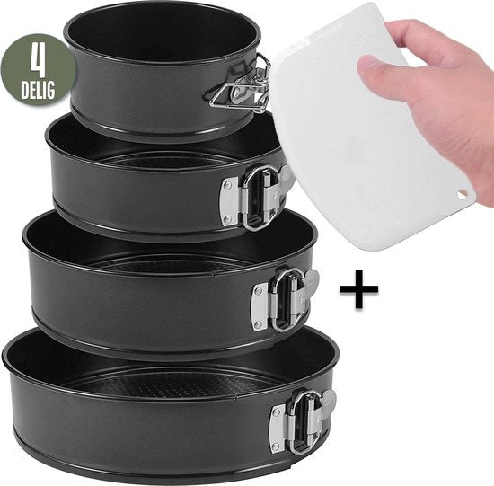 COOCK 4-tlg. rundes Springform-Set - Backform rund - Kuchenform - Backform mit Antihaftbeschichtung - Größen 12 bis 28cm - inkl. Teigschaber